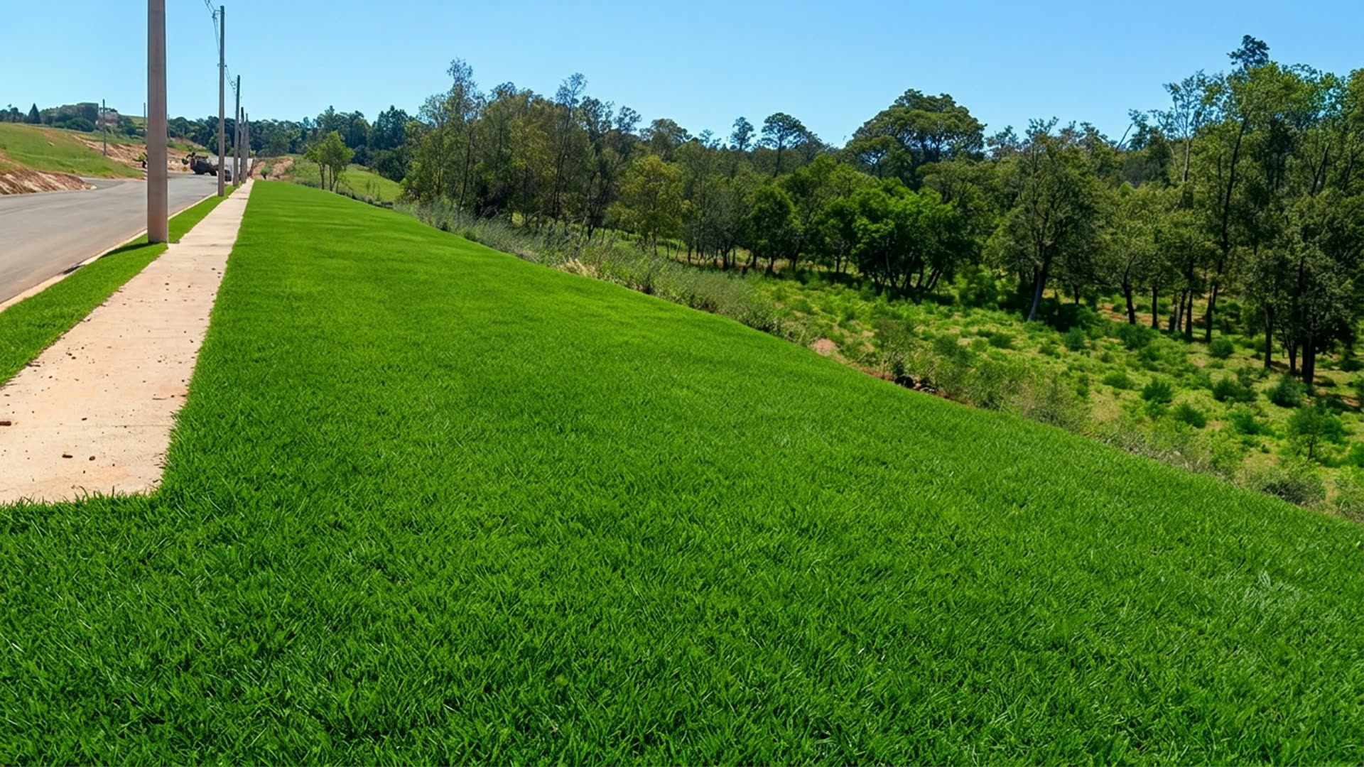 Talude depois: grama firme e verde